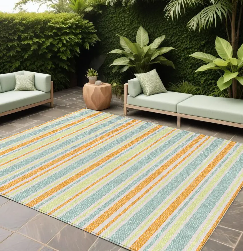 Orange Striped Washable Non Skid Indoor Outdoor Area Rug Photo 1