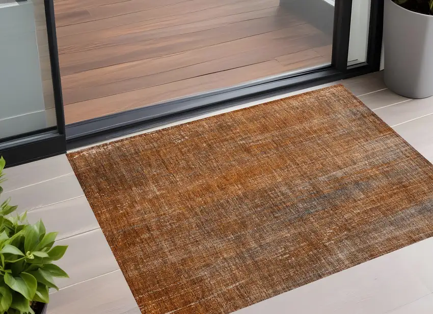 Orange Striped Washable Non Skid Indoor Outdoor Area Rug Photo 1