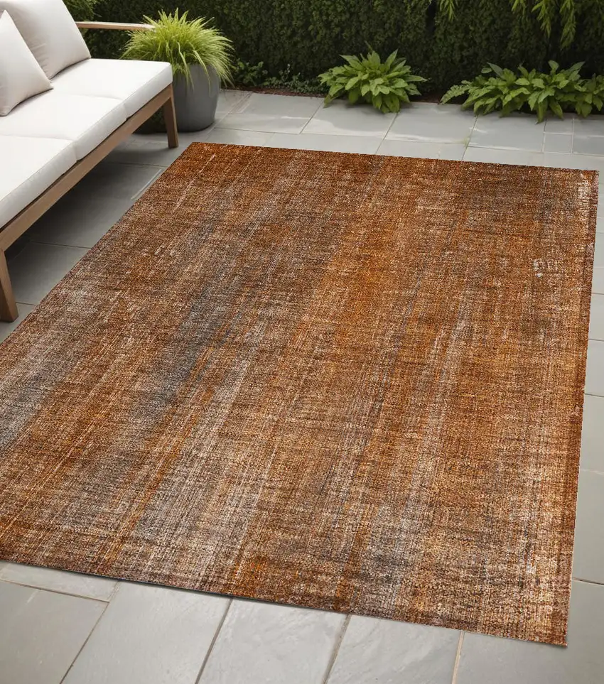 Orange Striped Washable Non Skid Indoor Outdoor Area Rug Photo 1