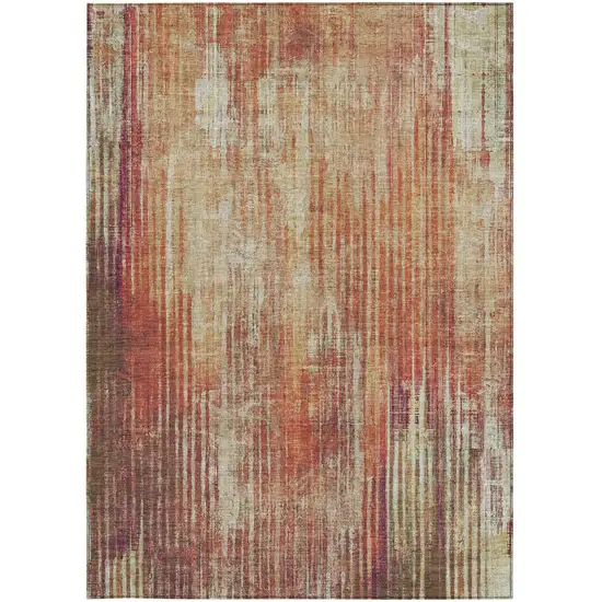 Orange Striped Washable Non Skid Indoor Outdoor Area Rug Photo 6