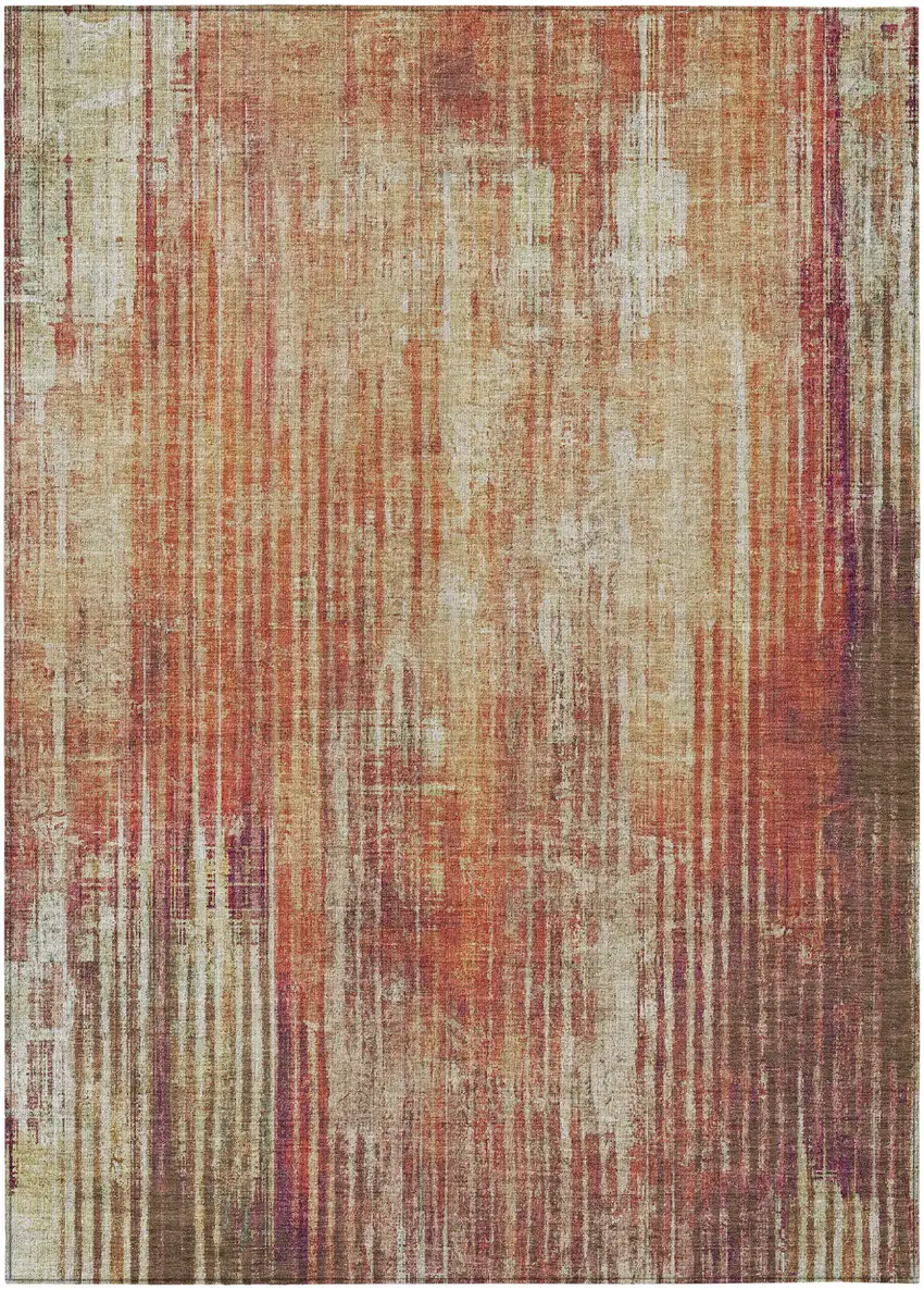 Orange Striped Washable Non Skid Indoor Outdoor Area Rug Photo 2