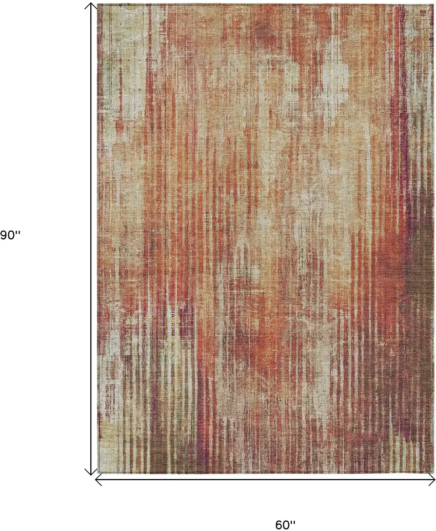 Orange Striped Washable Non Skid Indoor Outdoor Area Rug Photo 3