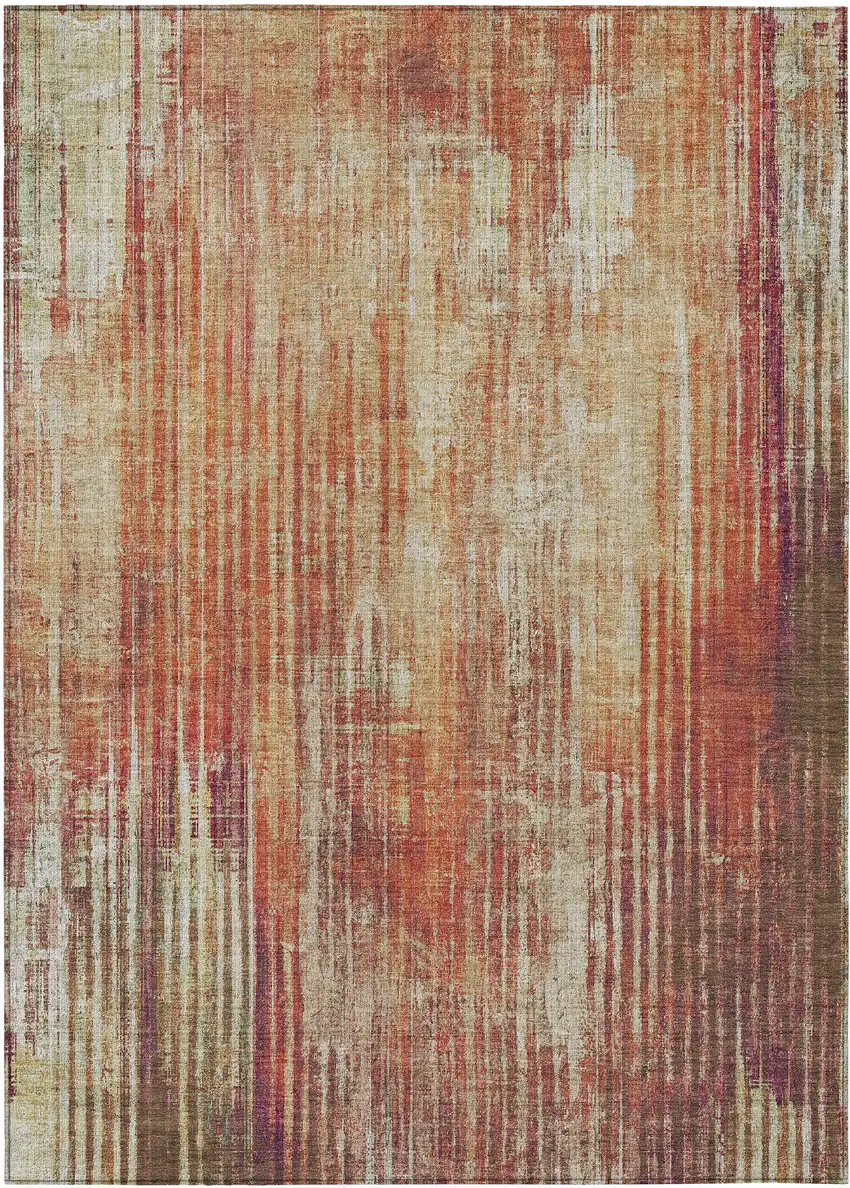 Orange Striped Washable Non Skid Indoor Outdoor Area Rug Photo 2