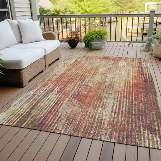 Orange Beige And Taupe Striped Washable Indoor Outdoor Area Rug Photo 9