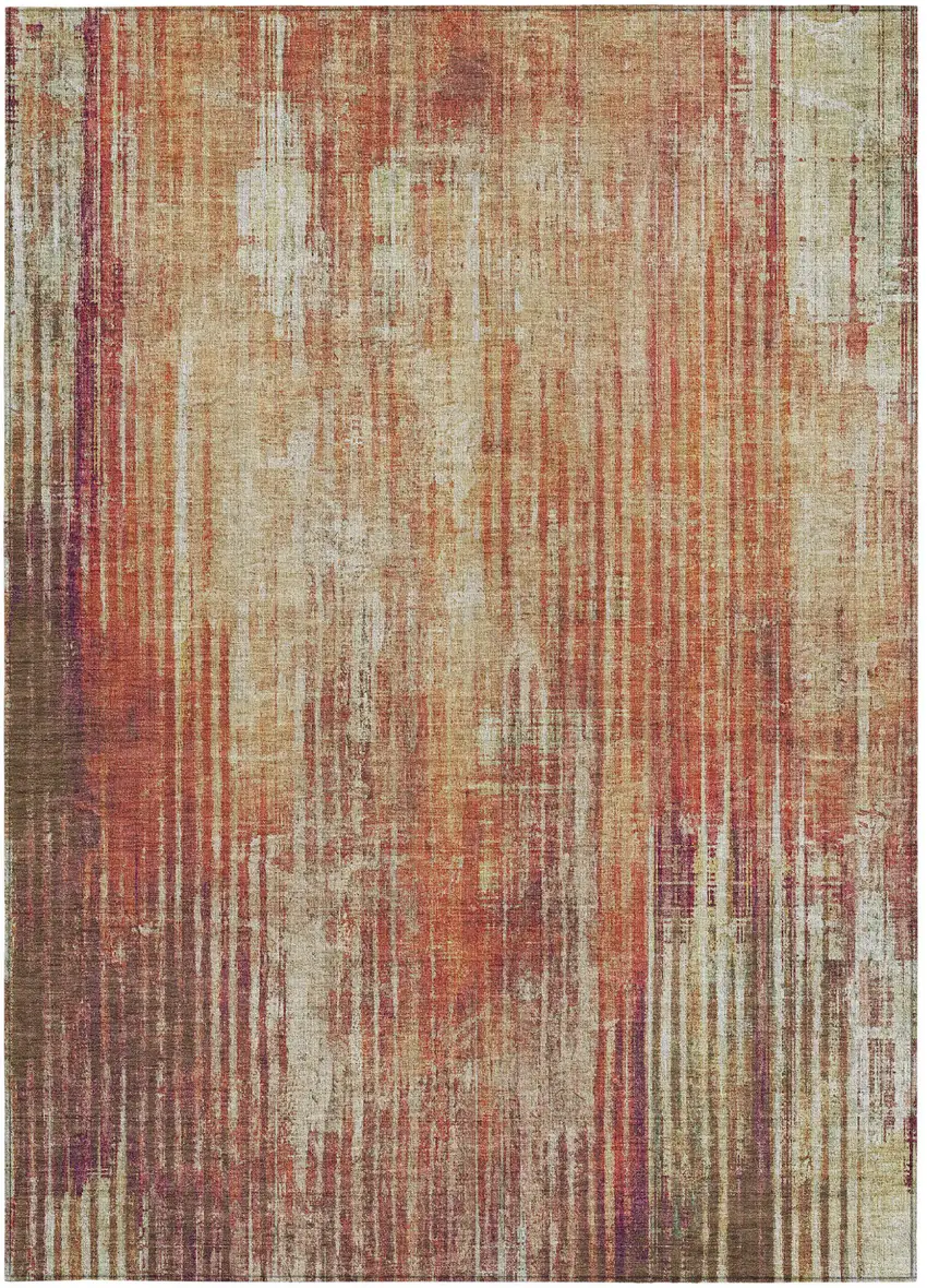 Orange Striped Washable Non Skid Indoor Outdoor Area Rug Photo 6