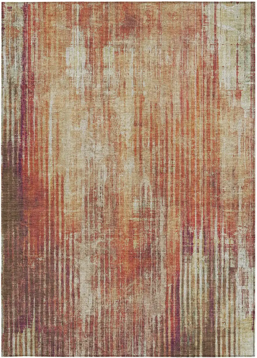 Orange Striped Washable Non Skid Indoor Outdoor Area Rug Photo 6