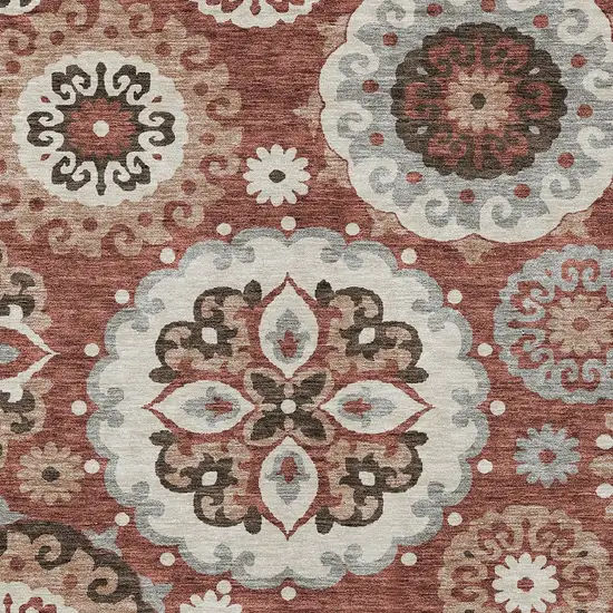Orange Taupe And Gray Floral Medallion Washable Indoor Outdoor Area Rug Photo 4