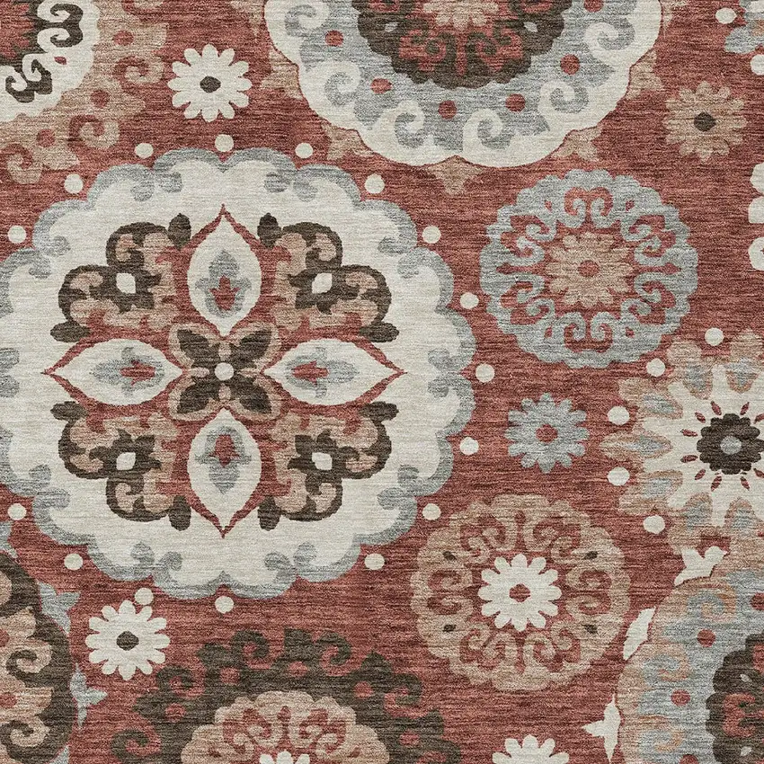 Orange Taupe And Gray Floral Medallion Washable Indoor Outdoor Area Rug Photo 4