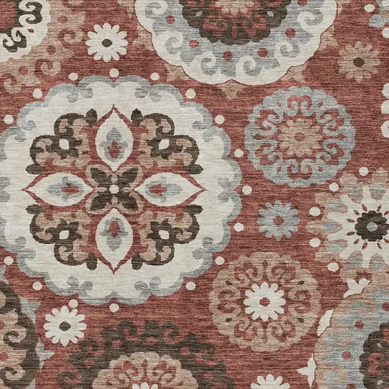 Orange Taupe And Gray Floral Medallion Washable Indoor Outdoor Area Rug Photo 4