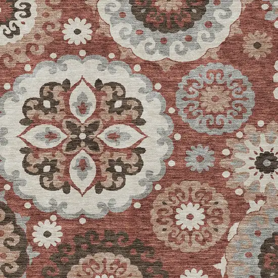Orange Taupe And Gray Floral Medallion Washable Indoor Outdoor Area Rug Photo 4