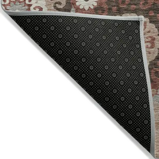 Orange Taupe And Gray Floral Medallion Washable Indoor Outdoor Area Rug Photo 2