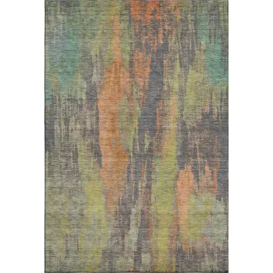 Orange Teal And Gold Abstract Washable Area Rug With UV Protection Photo 3