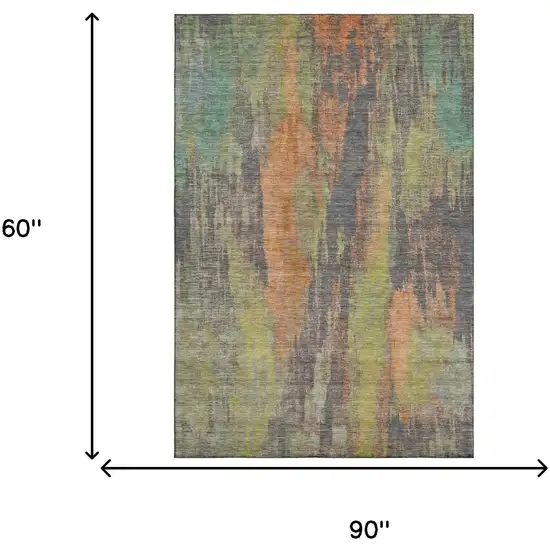 Orange Teal And Gold Abstract Washable Area Rug With UV Protection Photo 6