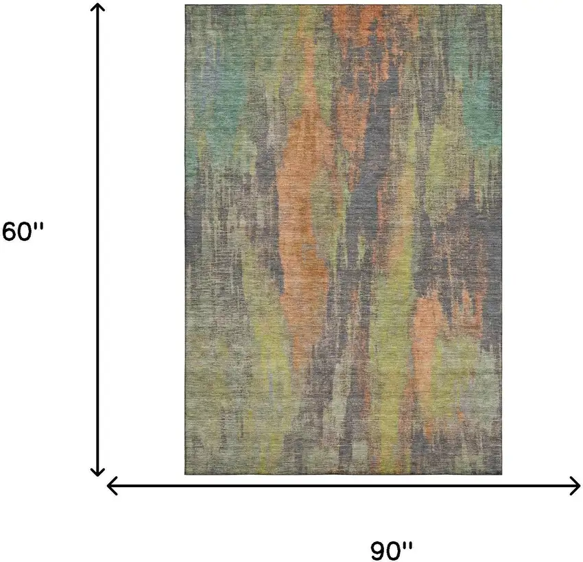 Orange Teal And Gold Abstract Washable Area Rug With UV Protection Photo 6