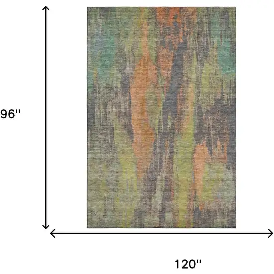 Orange Teal And Gold Abstract Washable Area Rug With UV Protection Photo 6