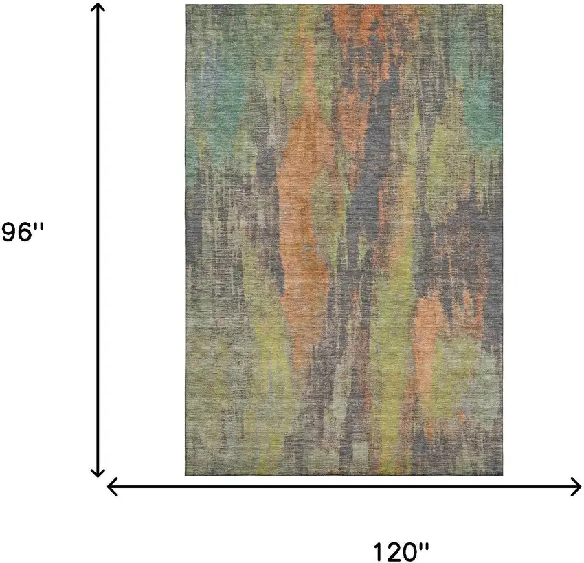 Orange Teal And Gold Abstract Washable Area Rug With UV Protection Photo 6