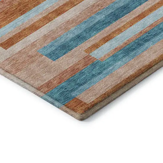 Orange Teal And Peach Striped Washable Area Rug With UV Protection Photo 7