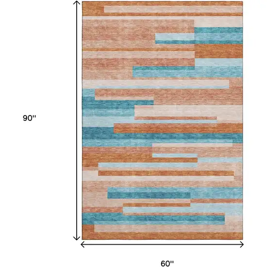 Orange Teal And Peach Striped Washable Area Rug With UV Protection Photo 8