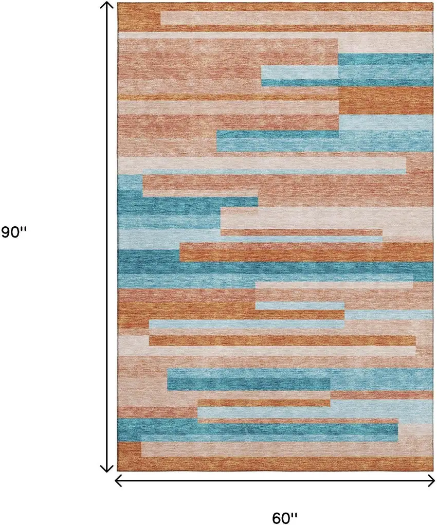 Orange Teal And Peach Striped Washable Area Rug With UV Protection Photo 8