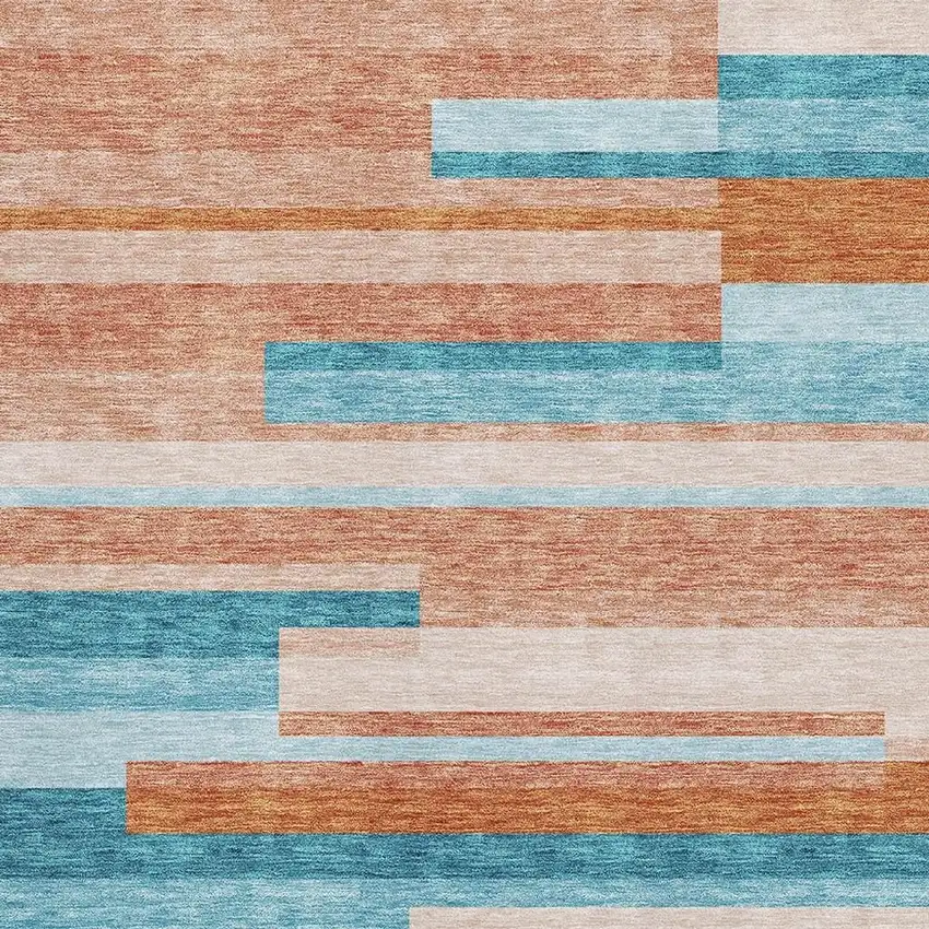 Orange Teal And Peach Striped Washable Area Rug With UV Protection Photo 2