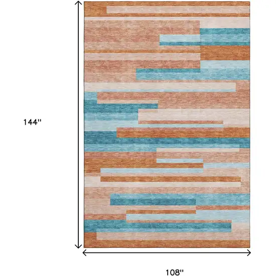 Orange Teal And Peach Striped Washable Area Rug With UV Protection Photo 9