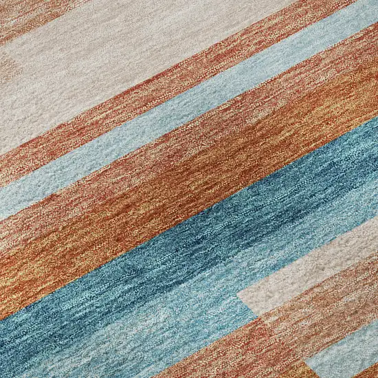 Orange Teal And Peach Striped Washable Area Rug With UV Protection Photo 9