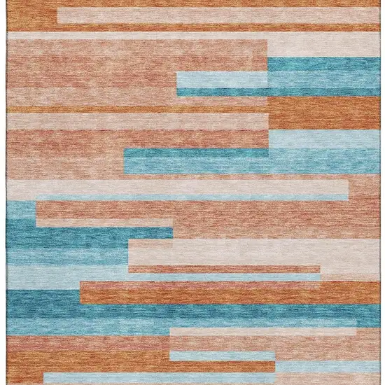 Orange Teal And Peach Striped Washable Area Rug With UV Protection Photo 2