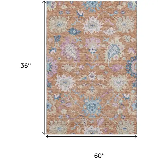 Orange Teal And Pink Floral Washable Area Rug With UV Protection Photo 3