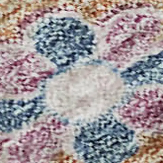 Orange Teal And Pink Floral Washable Area Rug With UV Protection Photo 2