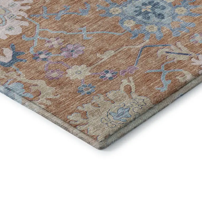 Orange Teal And Pink Floral Washable Area Rug With UV Protection Photo 9