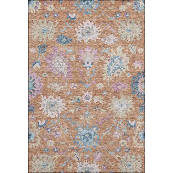 Orange Teal And Pink Floral Washable Area Rug With UV Protection Photo 6