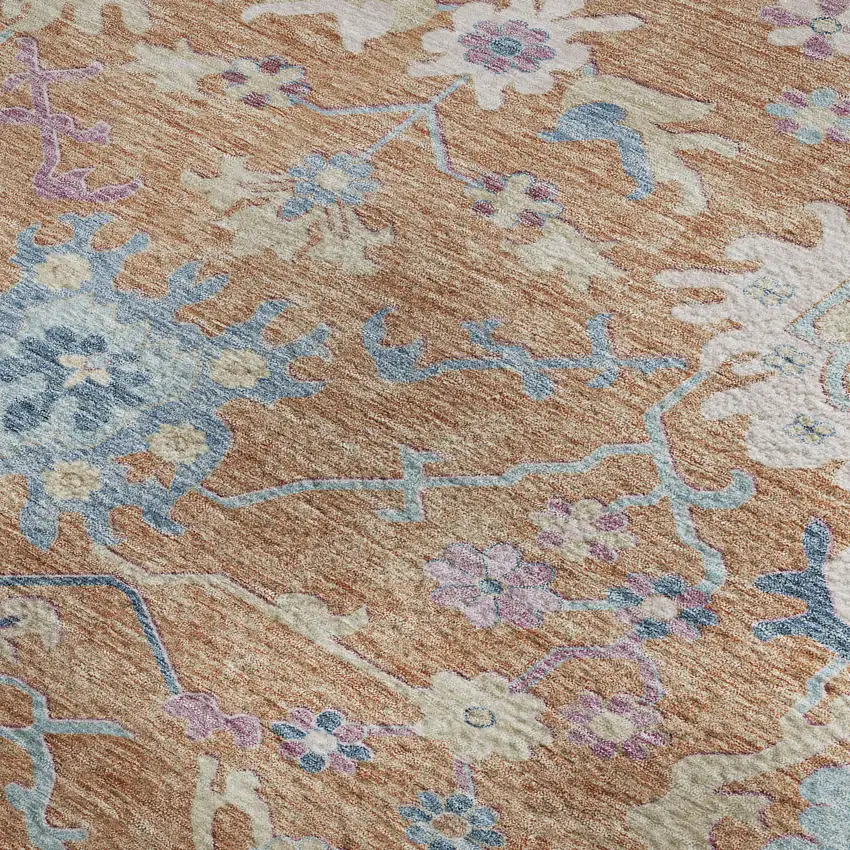 Orange Teal And Pink Floral Washable Area Rug With UV Protection Photo 3