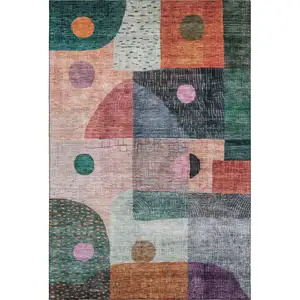 Photo of Orange Teal And Purple Geometric Washable Area Rug With UV Protection