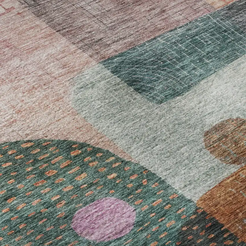 Orange Teal And Purple Geometric Washable Area Rug With UV Protection Photo 9