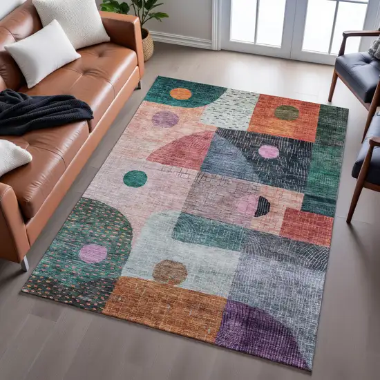 Orange Teal And Purple Geometric Washable Area Rug With UV Protection Photo 5