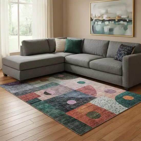 Orange Teal And Purple Geometric Washable Area Rug With UV Protection Photo 2