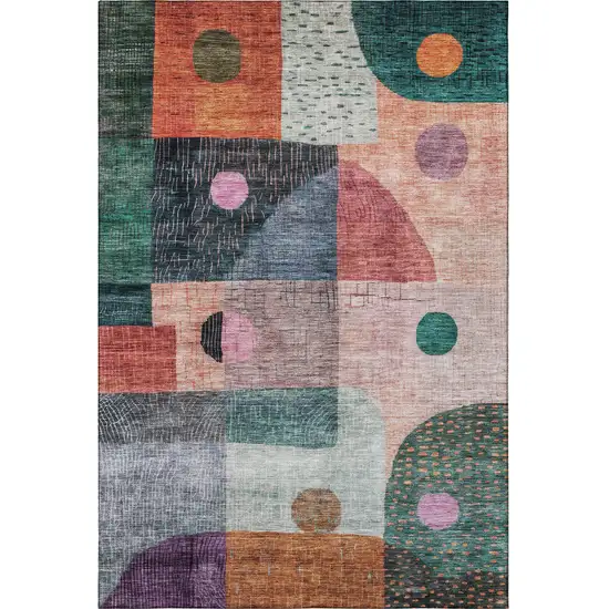 Orange Teal And Purple Geometric Washable Area Rug With UV Protection Photo 3