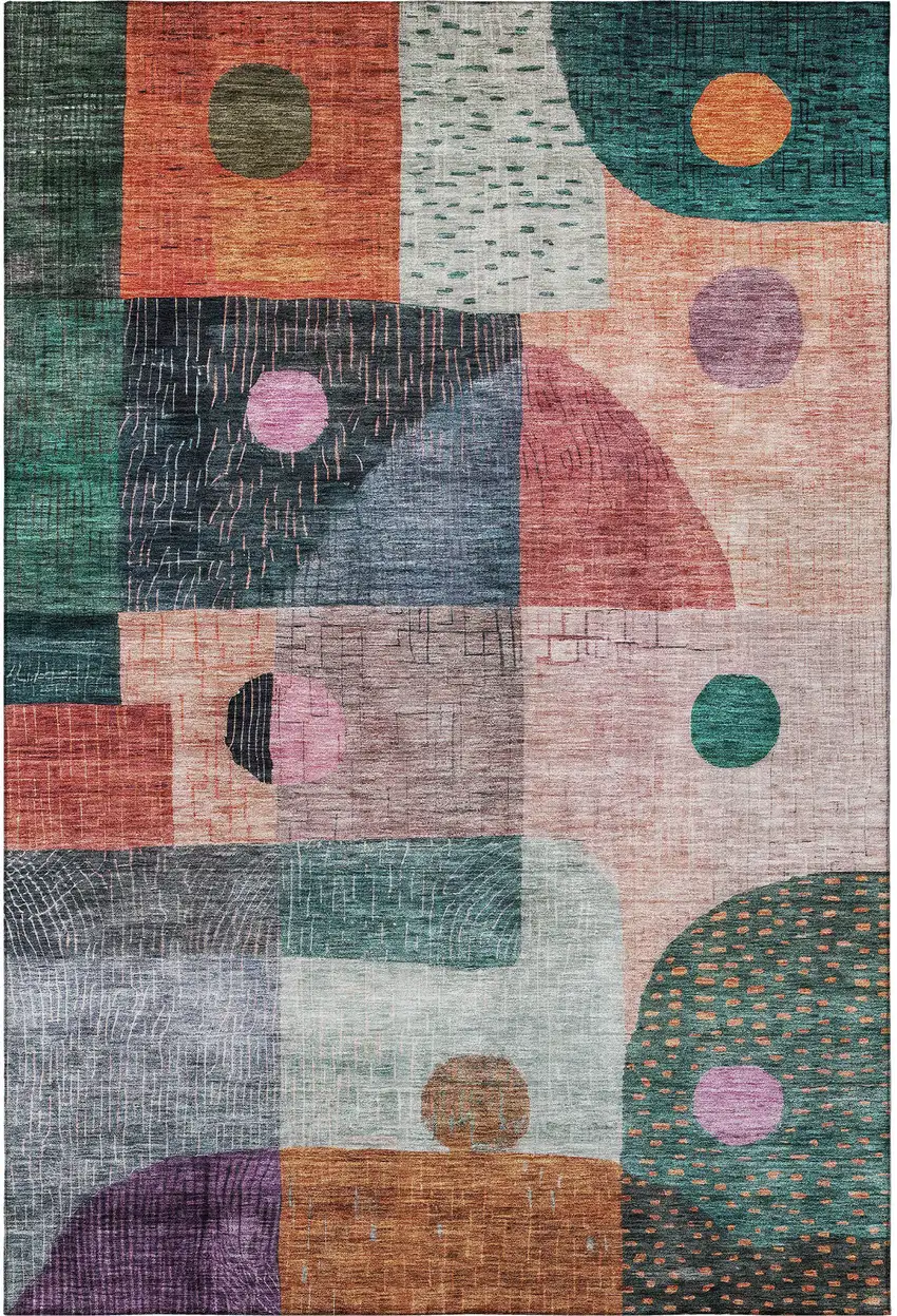 Orange Teal And Purple Geometric Washable Area Rug With UV Protection Photo 3