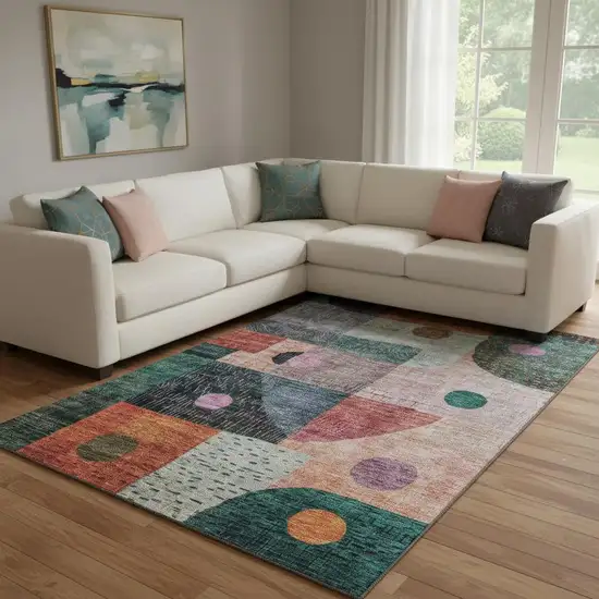 Orange Teal And Purple Geometric Washable Area Rug With UV Protection Photo 2