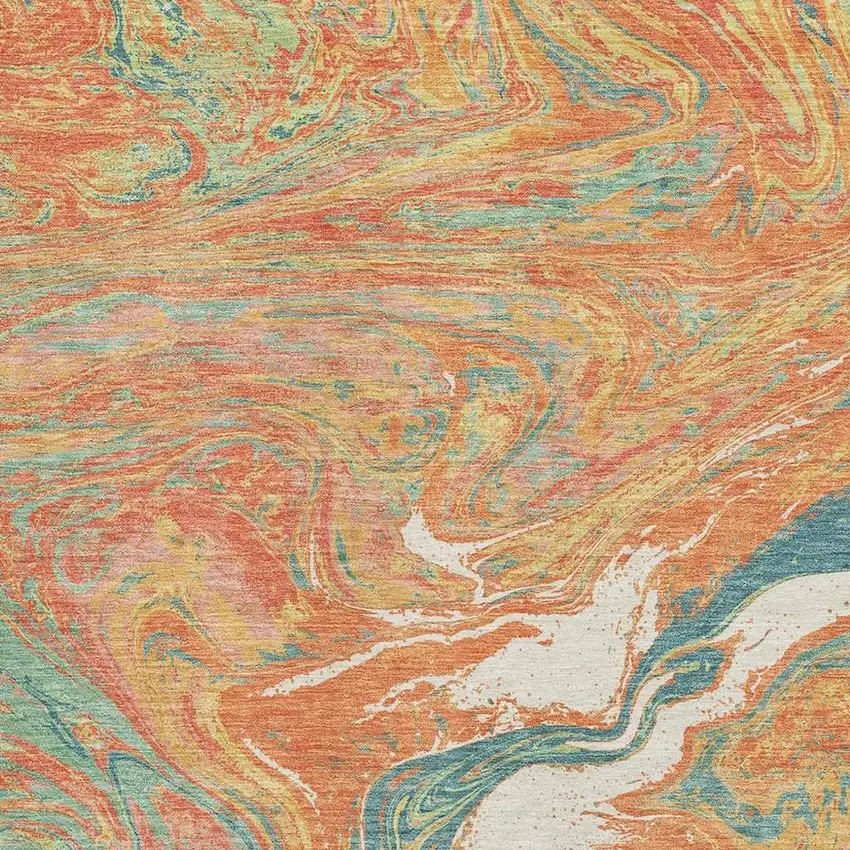 Orange Teal And Sage Abstract Washable Area Rug With UV Protection Photo 2