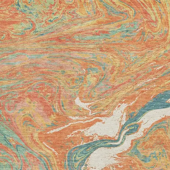 Orange Teal And Sage Abstract Washable Area Rug With UV Protection Photo 2