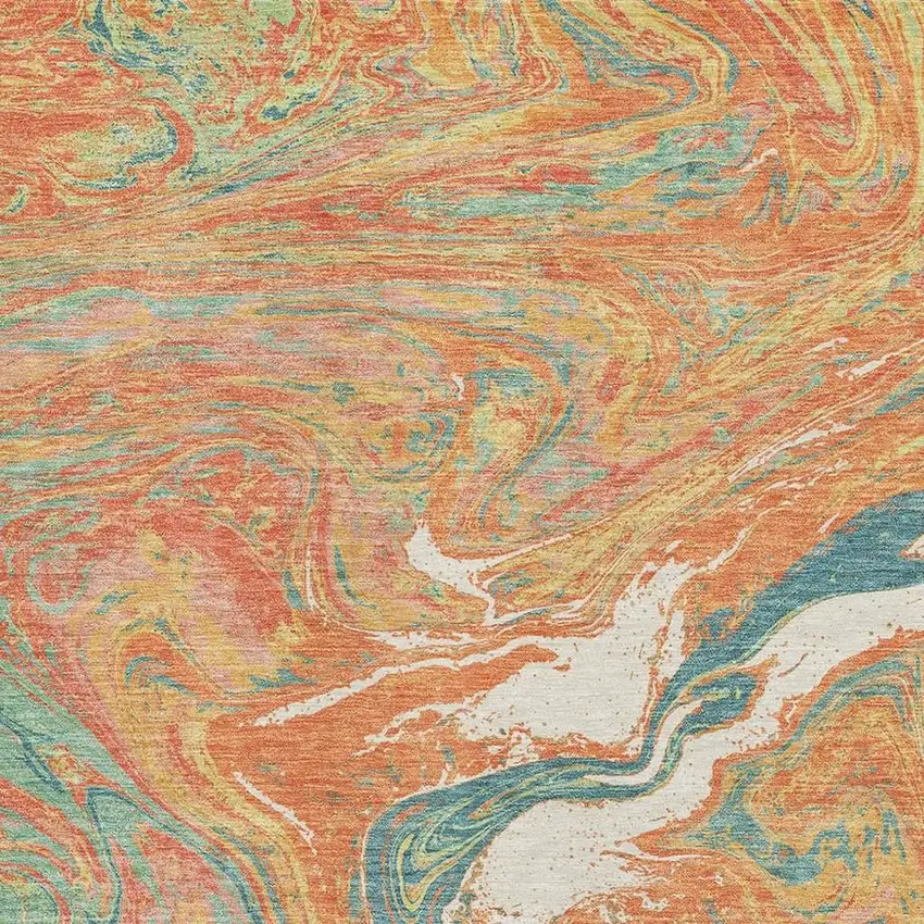 Orange Teal And Sage Abstract Washable Area Rug With UV Protection Photo 2