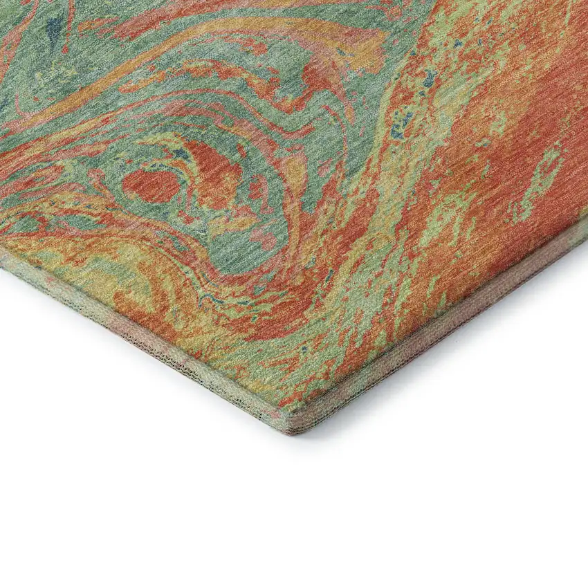 Orange Teal And Sage Abstract Washable Area Rug With UV Protection Photo 7
