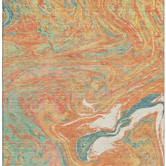 Orange Teal And Sage Abstract Washable Area Rug With UV Protection Photo 2