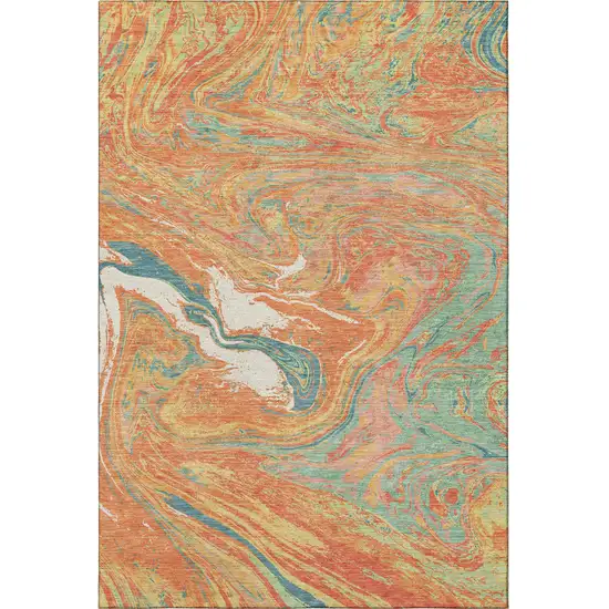 Orange Teal And Sage Abstract Washable Area Rug With UV Protection Photo 2