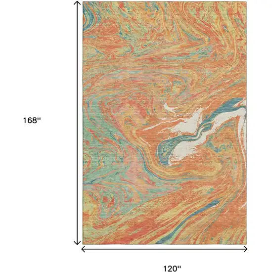 Orange Teal And Sage Abstract Washable Area Rug With UV Protection Photo 9
