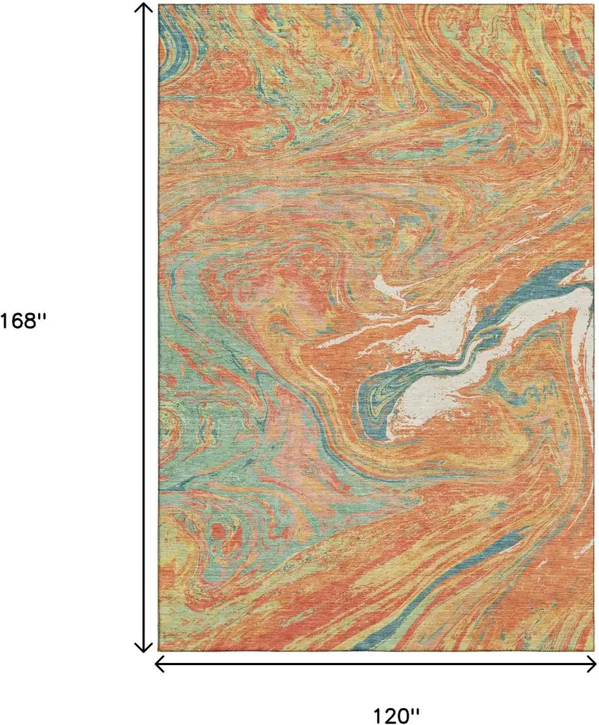 Orange Teal And Sage Abstract Washable Area Rug With UV Protection Photo 9