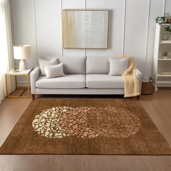 Orange Terra Cotta And Ivory Abstract Washable Indoor Outdoor Area Rug Photo 8
