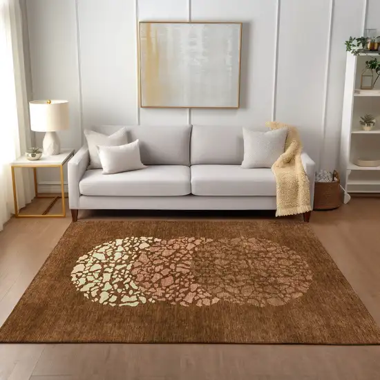 Orange Terra Cotta And Ivory Abstract Washable Indoor Outdoor Area Rug Photo 8