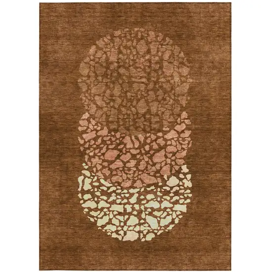 Orange Terra Cotta And Ivory Abstract Washable Indoor Outdoor Area Rug Photo 3
